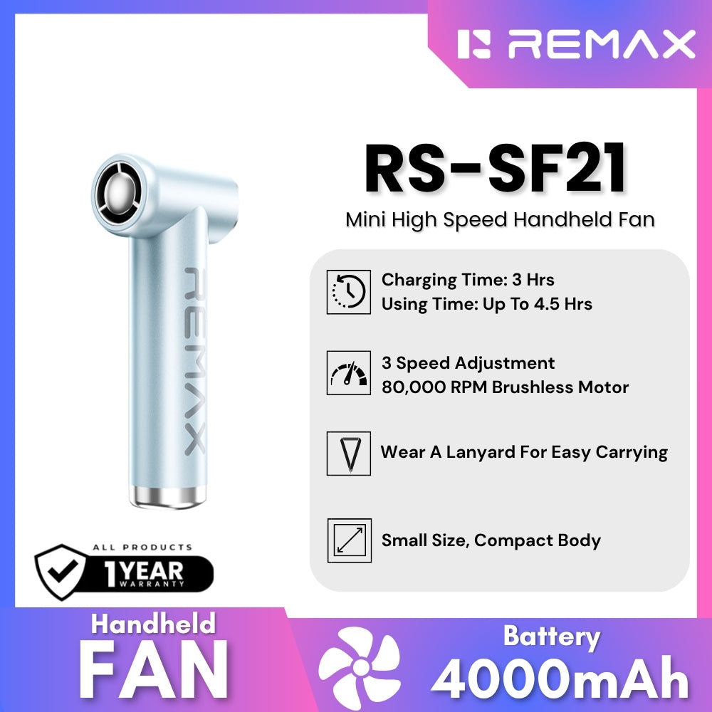 Remax RS-SF21 Mini High Speed Handheld Fan in Blue
