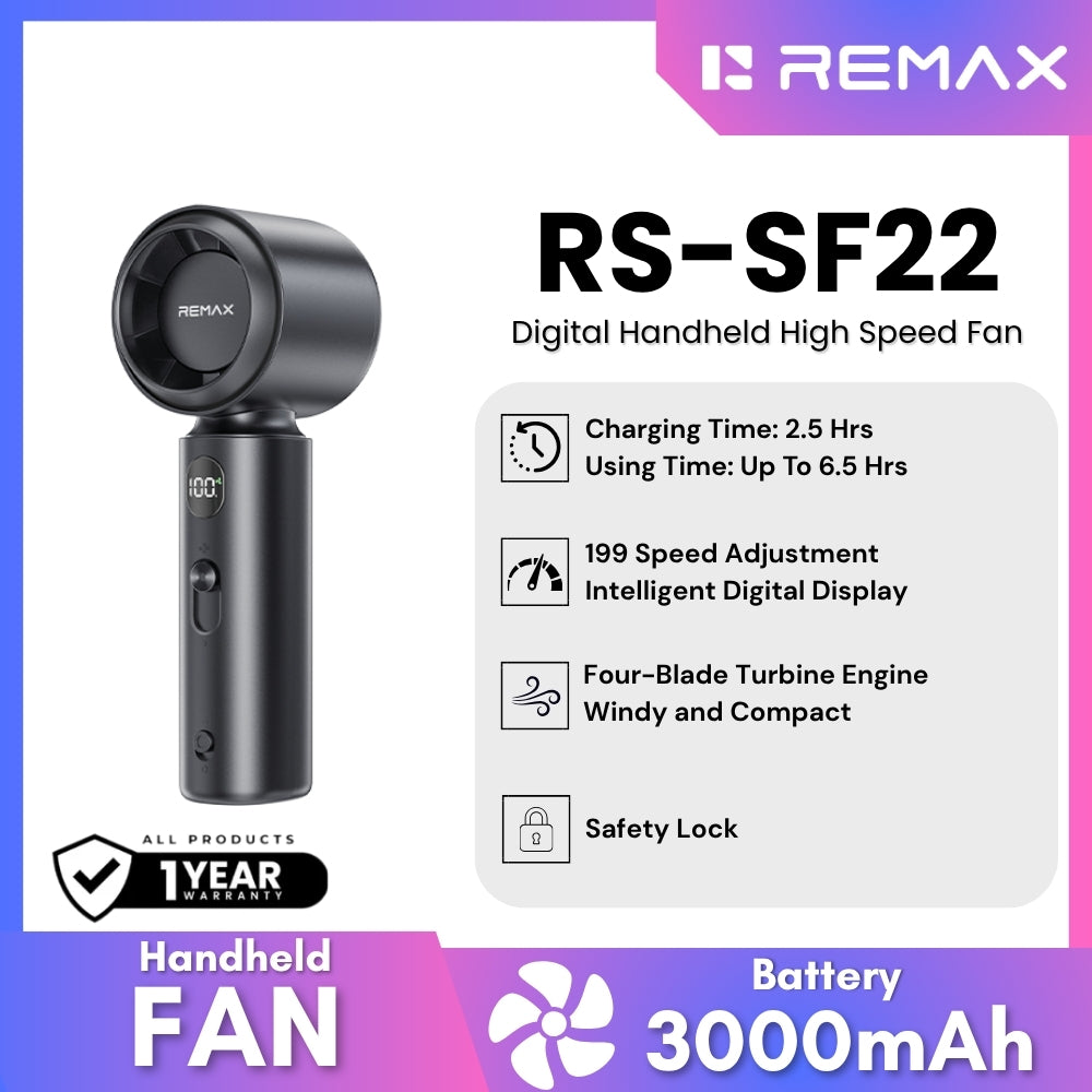 Remax RS-SF22 Digital High Speed Handheld Fan in Black
